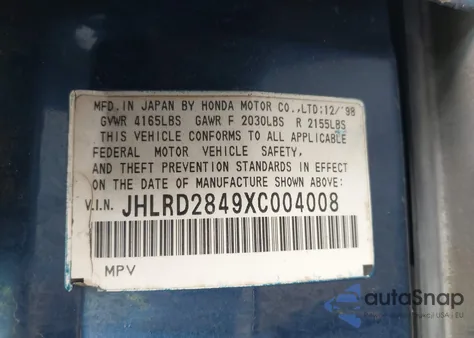 1999 Honda Cr-V Lx from USA, damaged, VIN JHLRD2849XC004008